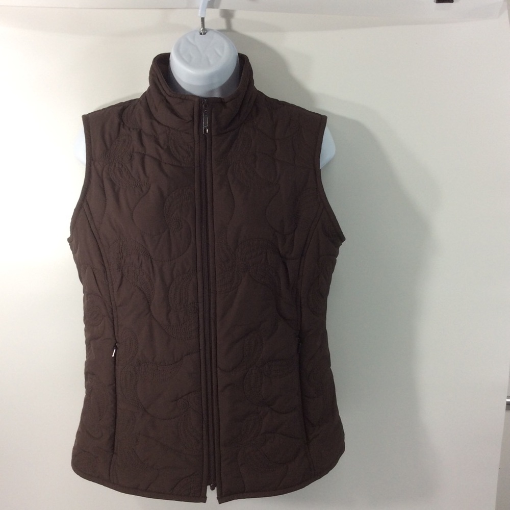 Pendleton Small Brown Vest Full Zip Paisley Top Stitch Front Slash Pockets